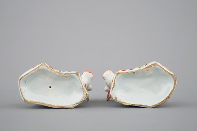 A pair of petit feu polychrome Dutch Delft cows, 18th C.