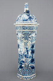 A massive blue and white Delft vase and cover, early 19th C.