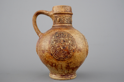 A Raeren armorial stoneware jug, ca.1600