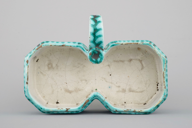 A Brussels faience cruet stand with butterfly design, 18th C.