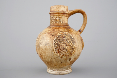 A Raeren armorial stoneware jug, ca.1600