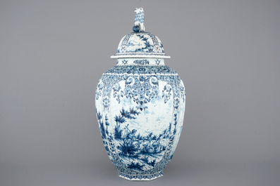 A massive Dutch Delft blue and white vase and cover, ca. 1800