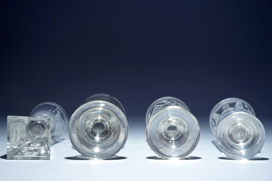 A lot of 4 engraved masonic glasses (freemasonry), 20th C.