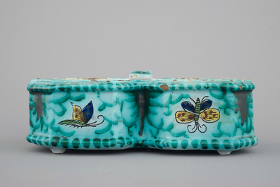 A Brussels faience cruet stand with butterfly design, 18th C.