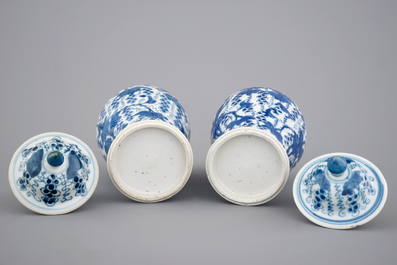 A pair of blue and white vases and covers, Kangxi, ca. 1700