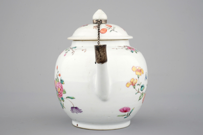 A Chinese famille rose teapot and cover, 18th C.