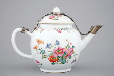 A Chinese famille rose teapot and cover, 18th C.