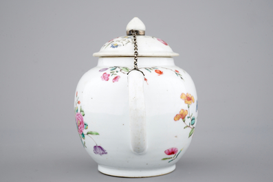 A Chinese famille rose teapot and cover, 18th C.