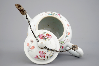 A Chinese famille rose teapot and cover, 18th C.