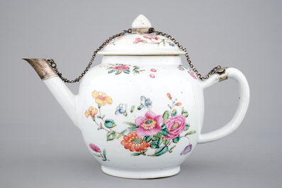 A Chinese famille rose teapot and cover, 18th C.