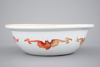 A Chinese polychrome bowl decorated with butterflies and fish, 19th C.