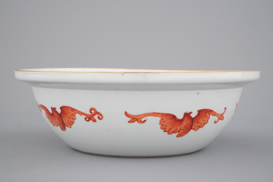A Chinese polychrome bowl decorated with butterflies and fish, 19th C.