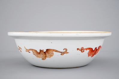 A Chinese polychrome bowl decorated with butterflies and fish, 19th C.