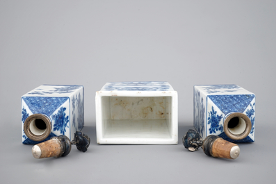 A rare Chinese three-piece silver-mounted apothecary set, Qianlong, 18th C