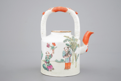 A Chinese famille rose overhead-handled teapot, 19th C