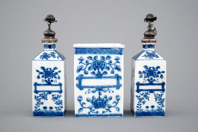 A rare Chinese three-piece silver-mounted apothecary set, Qianlong, 18th C