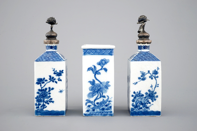 A rare Chinese three-piece silver-mounted apothecary set, Qianlong, 18th C