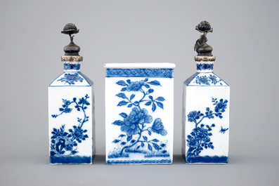 A rare Chinese three-piece silver-mounted apothecary set, Qianlong, 18th C