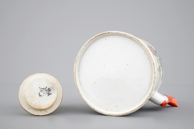 A Chinese famille rose overhead-handled teapot, 19th C