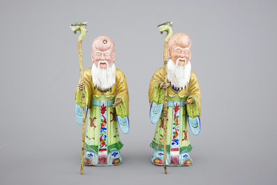 Two Chinese Canton enamel figures of Shou Lao, 18/19th C