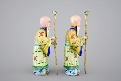 Two Chinese Canton enamel figures of Shou Lao, 18/19th C