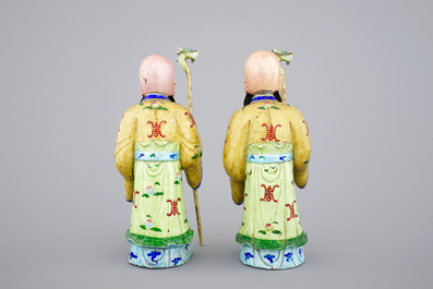Two Chinese Canton enamel figures of Shou Lao, 18/19th C