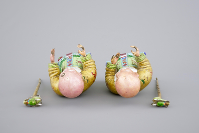 Two Chinese Canton enamel figures of Shou Lao, 18/19th C