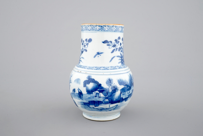 A Chinese blue and white jug with figures in a landscape, 18th C.