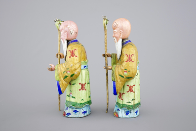 Two Chinese Canton enamel figures of Shou Lao, 18/19th C