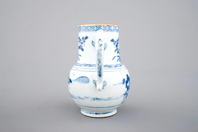 A Chinese blue and white jug with figures in a landscape, 18th C.