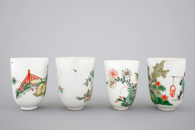 A set of 4 Chinese famille verte wine cups, Kangxi, ca. 1700