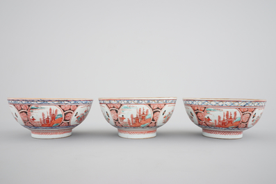 A rare set of six Chinese 'Amsterdam bont' bowls, 18th C.