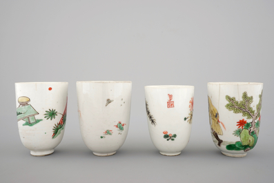 A set of 4 Chinese famille verte wine cups, Kangxi, ca. 1700