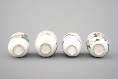 A set of 4 Chinese famille verte wine cups, Kangxi, ca. 1700