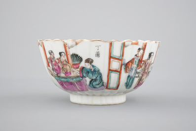 A small Chinese famille rose porcelain erotic subject bowl, 19th C.