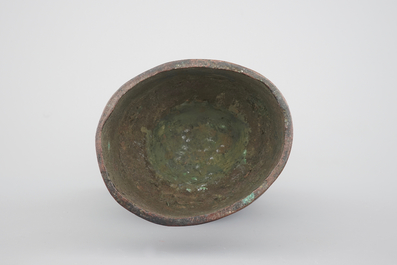 A Chinese bronze elongated bottle-shaped vase, Ming Dynasty
