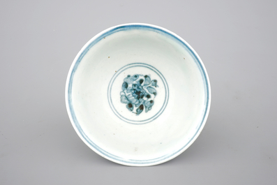 A Chinese blue and white porcelain stemcup with flowers and birds, early Ming, ca. 1500