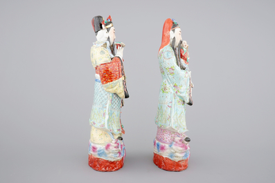 Two tall Chinese famille rose porcelain figures of immortals, 19/20th C.