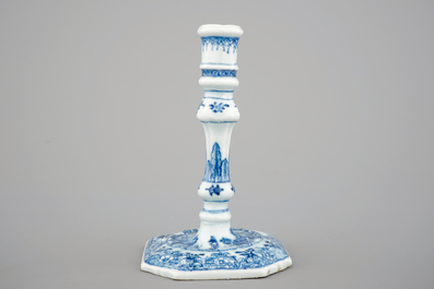 A blue and white Chinese porcelain candlestick, Qianlong, 18th C.
