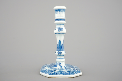 A blue and white Chinese porcelain candlestick, Qianlong, 18th C.