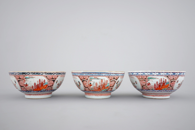A rare set of six Chinese 'Amsterdam bont' bowls, 18th C.