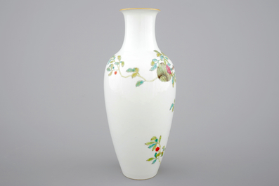 A Chinese famille rose vase with pomegranates, 20th C