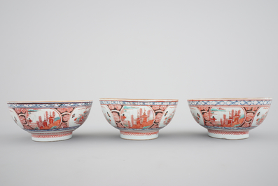 A rare set of six Chinese 'Amsterdam bont' bowls, 18th C.