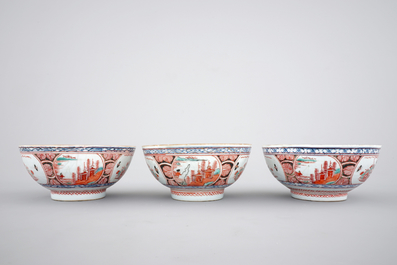 A rare set of six Chinese 'Amsterdam bont' bowls, 18th C.