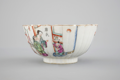 A small Chinese famille rose porcelain erotic subject bowl, 19th C.