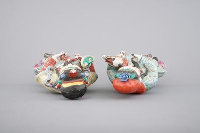Two tall Chinese famille rose porcelain figures of immortals, 19/20th C.