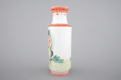A fine Chinese porcelain rouleau vase, 20th C