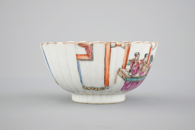 A small Chinese famille rose porcelain erotic subject bowl, 19th C.