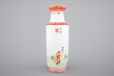 A fine Chinese porcelain rouleau vase, 20th C