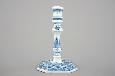 A blue and white Chinese porcelain candlestick, Qianlong, 18th C.